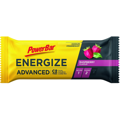 Powerbar Energize Advanced Framboesa Raspberry 55g C2MAX carboidratos glicose e frutose magnésio sódio Cologne List