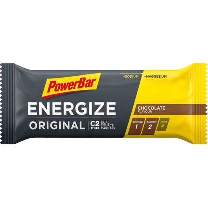 Powerbar Energize Original Chocolate 55g C2MAX Dual Source Carb Mix Sódio Magnésio Sem Corantes e Conservantes Cologne List 