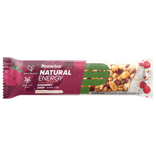 Powerbar Natural Energy Framboesa Crocante Raspberry Crisp 40g Cereais hidratos de carbono energia ingredientes naturais flocos de aveia integral pedaços de fruta e nozes Vegana Vegan hidratos de carbono complexos magnésio Sem corantes nem conservantes Cologne List