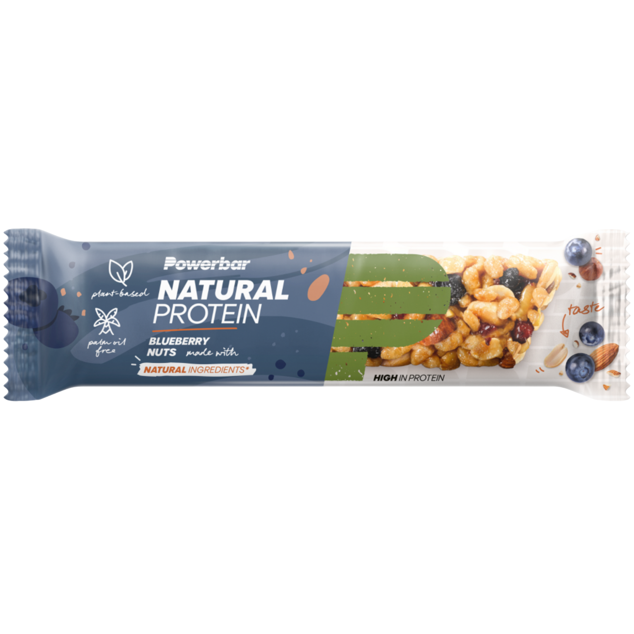 Powerbar Natural Protein Mirtilos Blueberry Nuts 40g 30% de proteína ingredientes naturais pós-treino proteína vegetal soja amendoins e amêndoas ingredientes naturais Vegan Vegana Cologne List