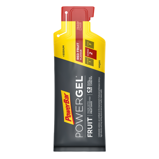 Powerbar PowerGel Fruit Frutos Vermelhos Red Fruit 41g hidratos de carbono C2MAX Dual Source Carb Mix sódio fruta concentrado aromas naturais Vegan Cologne List