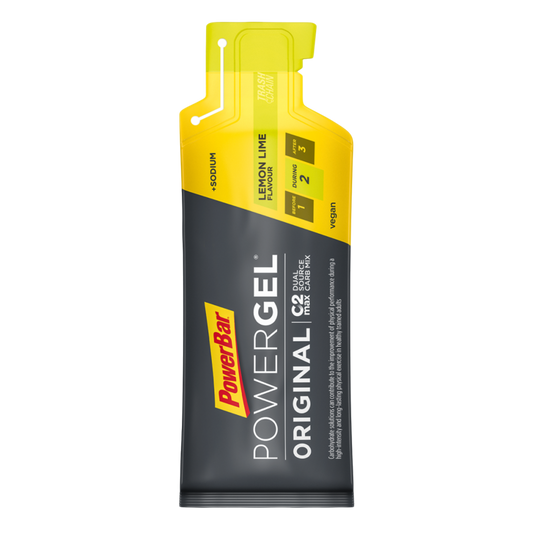 Powerbar PowerGel Original Limão Lima Lemon Lime 41g hidratos de carbono C2MAX Dual Source Carb Mix sódio fruta concentrado aromas naturais Vegan Cologne List