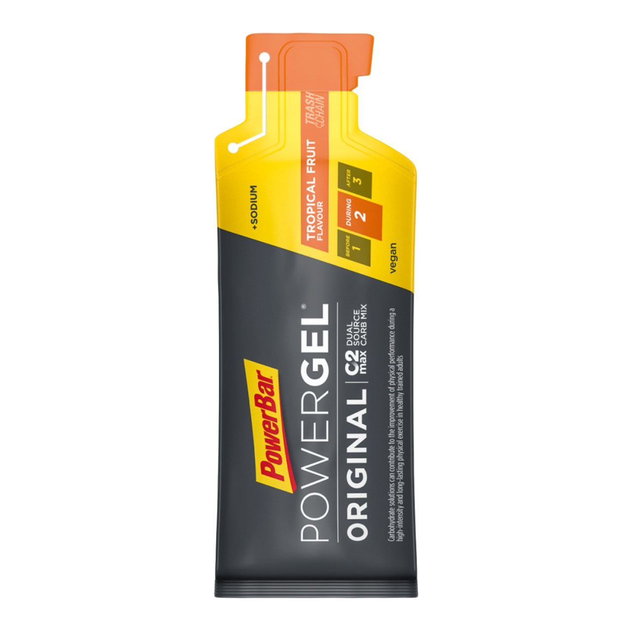 Powerbar PowerGel Original Tropical 41g hidratos de carbono C2MAX Dual Source Carb Mix sódio fruta concentrado aromas naturais Vegan Cologne List