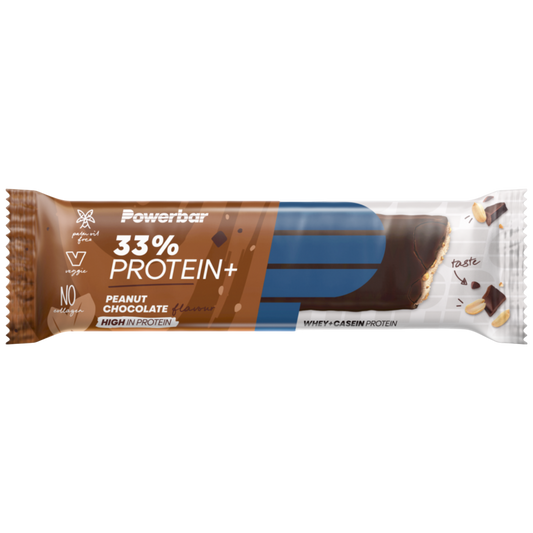 Powerbar ProteinPlus 33% Chocolate Amendoim Peanut Chocolate 90g Altamente proteica Caseína proteína whey Sem aspartame Vegan Cologne List