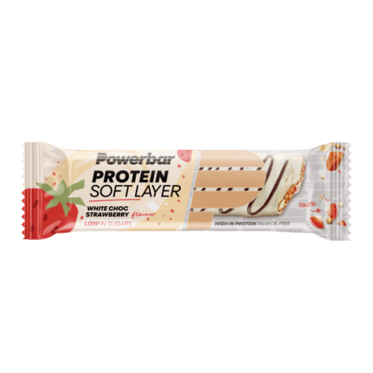 Powerbar Protein Soft Layer Chocolate Branco Morango White Choc Strawberry 40g proteína Baixo teor de açúcar Vegan Sem óleo de palma Cologne List