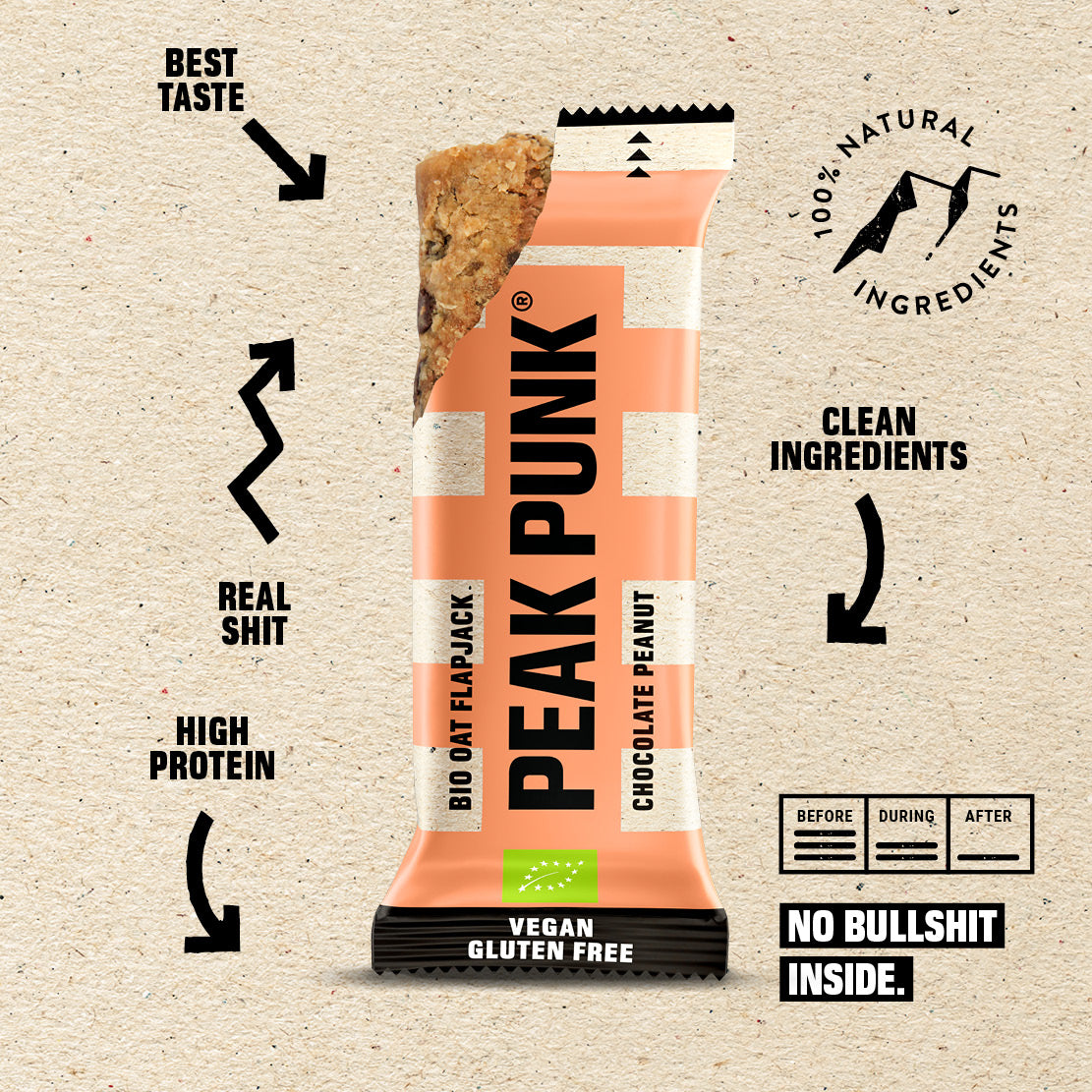 Peak Punk Bio Oat Flapjack Chocolate e Amendoim