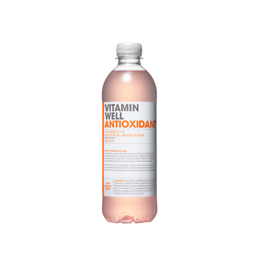 Vitamin Well ANTIOXIDANT Pêssego 500ml Vitaminas C Vitaminas E Selénio Magnésio extratos de frutas frutose antioxidantes manganês zinco 