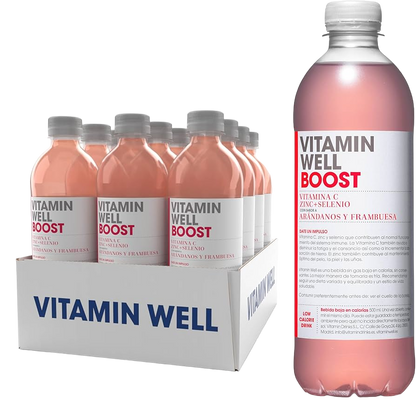 Vitamin Well BOOST Mirtilo/Framboesa 12x500ml Vitamina C Zinco Selénio extratos de frutas minerais frutose sistema imunitário 